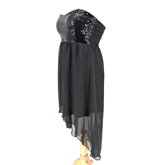 VTG Y2K Wet Seal Black Sequin Sheer Asymmetrical Gothic Chiffon Strapless Dress - Picture 5 of 9